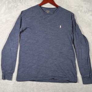 Polo Ralph Lauren Shirt Mens Small Heather Blue Long Sleeve Crewneck Pony Logo‎